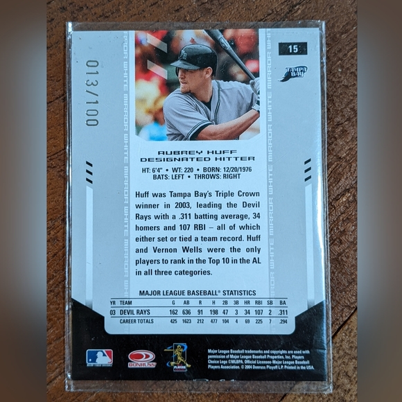 2004 Aubrey Huff Autographed Ltd. Edit. Mirror White Baseball Card Tampa Bay - Picture 2 of 2